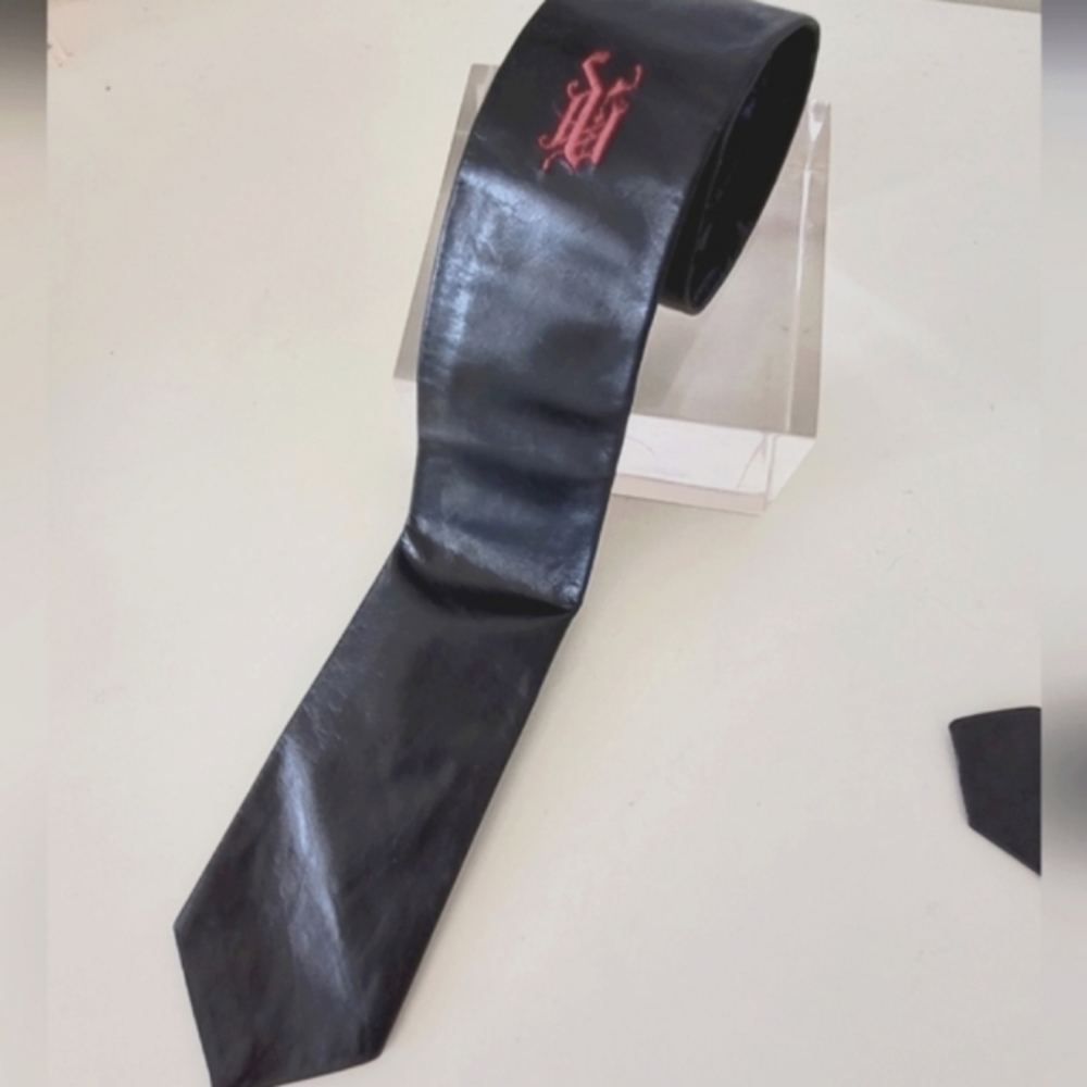 GIANNI VERSACE MENS BLACK LEATHER VINTAGE TIE